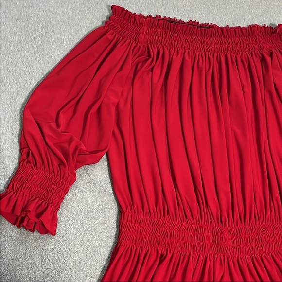 Norma Kamali Red Off Shoulder Dress Medium Mini Hoco Christmas Cocktail Holiday - Picture 10 of 12
